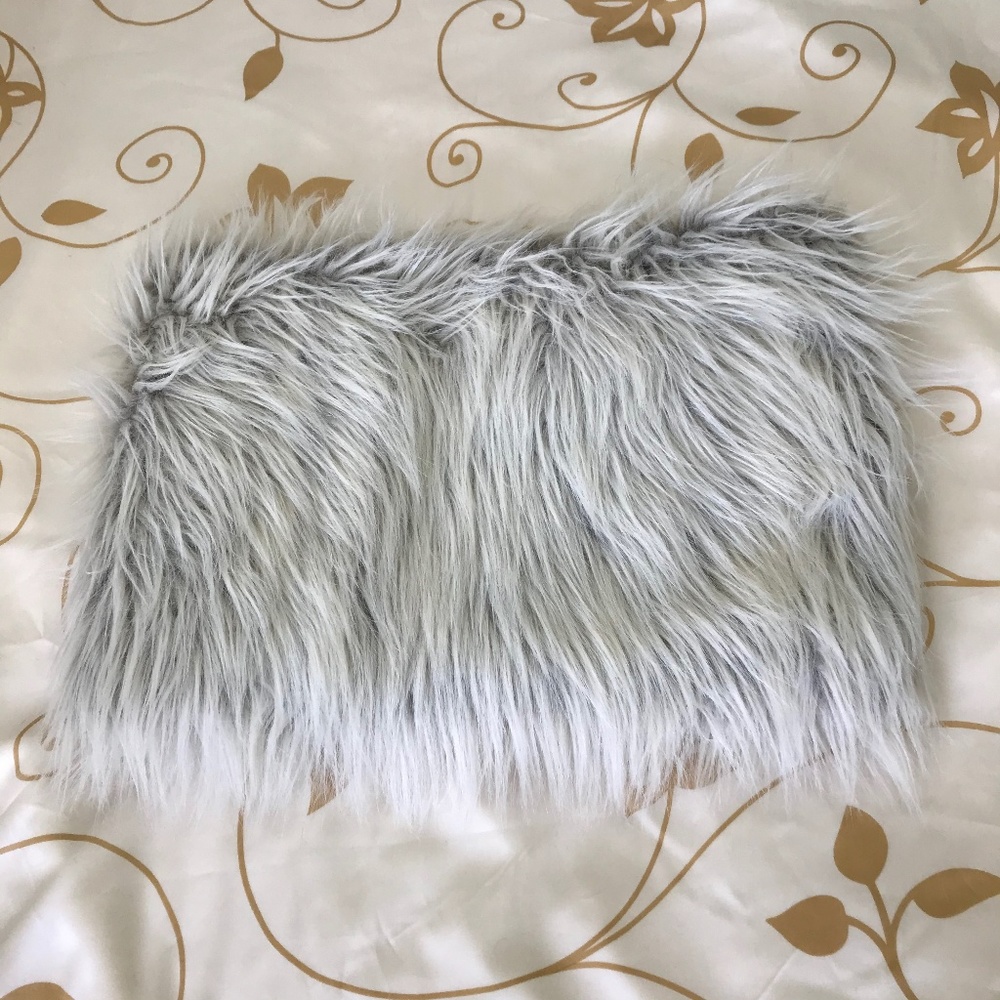 White and Grey Faux Fur Cowl Hood, Long Haired